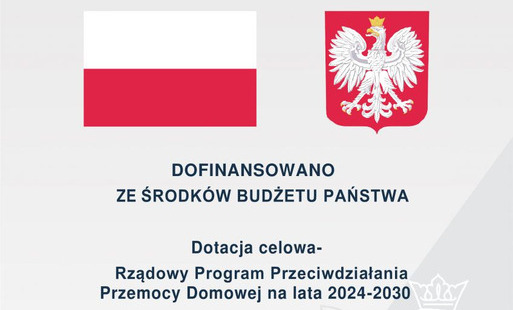 Grafika informacyjna dotycząca dofinansowania ze środków budżetu państwa. W górnej części znajduje się flaga Polski oraz godło Rzeczypospolitej Polskiej. Poniżej widnieje napis: „Dofinansowano ze środków budżetu państwa”.